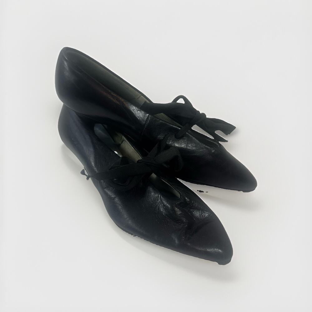 Vintage Fiancée’s Bambi Black Leather Bow Heel Pump Women’s Size 4 B
